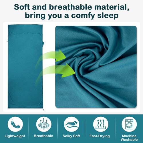 Sleeping Bag Liner,14oz Ultralight Self Tan Sleep Sack with 2 Way Zipper, Expose Feet Separately, Adult Sleep Sack & Travel Sheets for Camping, Hiking, Traveling Backpacking,Hotel (Blue)