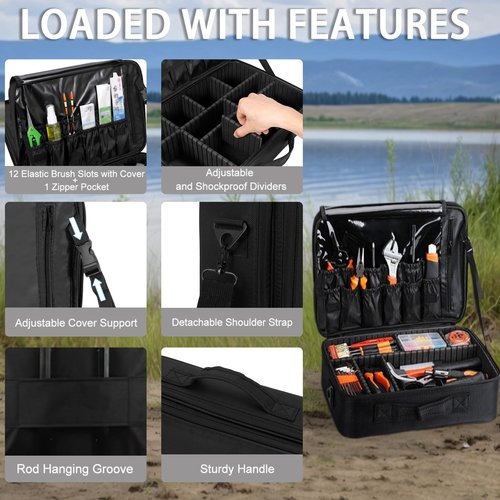 MZTXY Fishing Reel Case - Water-Resistant Backpack with Shockproof Dividers & Multiple Pockets for Ice Fishing Gear Storage & Trip/Daily Storage