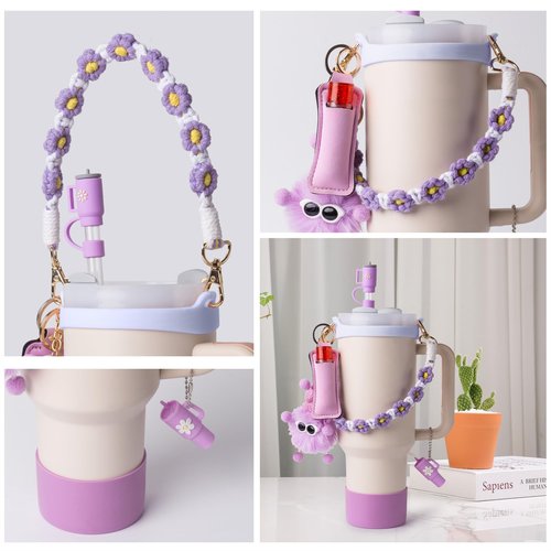 JINHCHIF Stanley Cup Accessories Set I Water Bottle Handle Strap, Silicone Cup Boot, Lipstick Holder, Keychain Charms & Handle Charms,Straw Topper Accessories for Stanley Cup 40oz/30oz