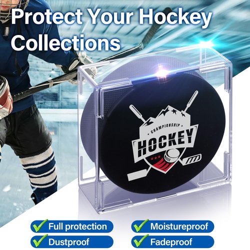 MewVeer Hockey Puck Display Case, 8 Pack Acrylic Holder for Official Size Pucks, Gifts for Hockey Collectors and Enthusiasts, Premium Display Box for Collectibles