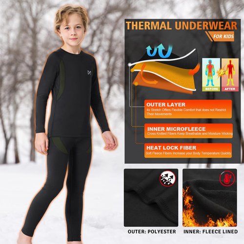 MEETYOO Thermal Underwear for Kids, Boys Thermal Underwear Set Long Underwear Long Johns for Kids, Base Layer for Winter