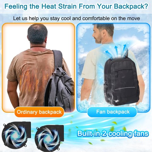 Cooling Backpack Ventilation Frame with Fans - Sweat Proof Airflow Backpack Breathable Lightweight Daypack for Hiking Outdoor