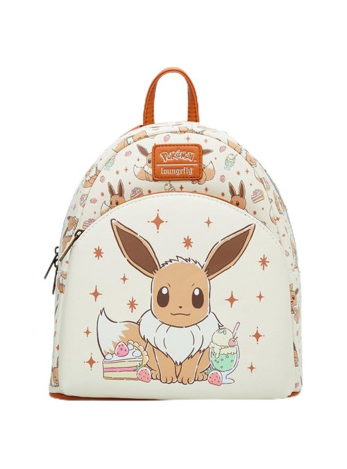 Hot Topic Pokémon Eevee Desserts Mini Backpack – Loungefly Faux Leather Bag with Allover Eevee & Dessert Print, Adjustable Straps, Front Zipper Pocket for Women & Teens