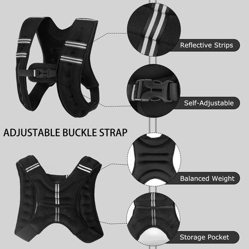 Kvittra Weighted Vest 11 lbs Weights with Reflective Stripe, Weighted vest for Men Women Workout Equipment, Body Weight Vests for Training Workout, Jogging, Cardio, Walking, Elite Workout Equipment
