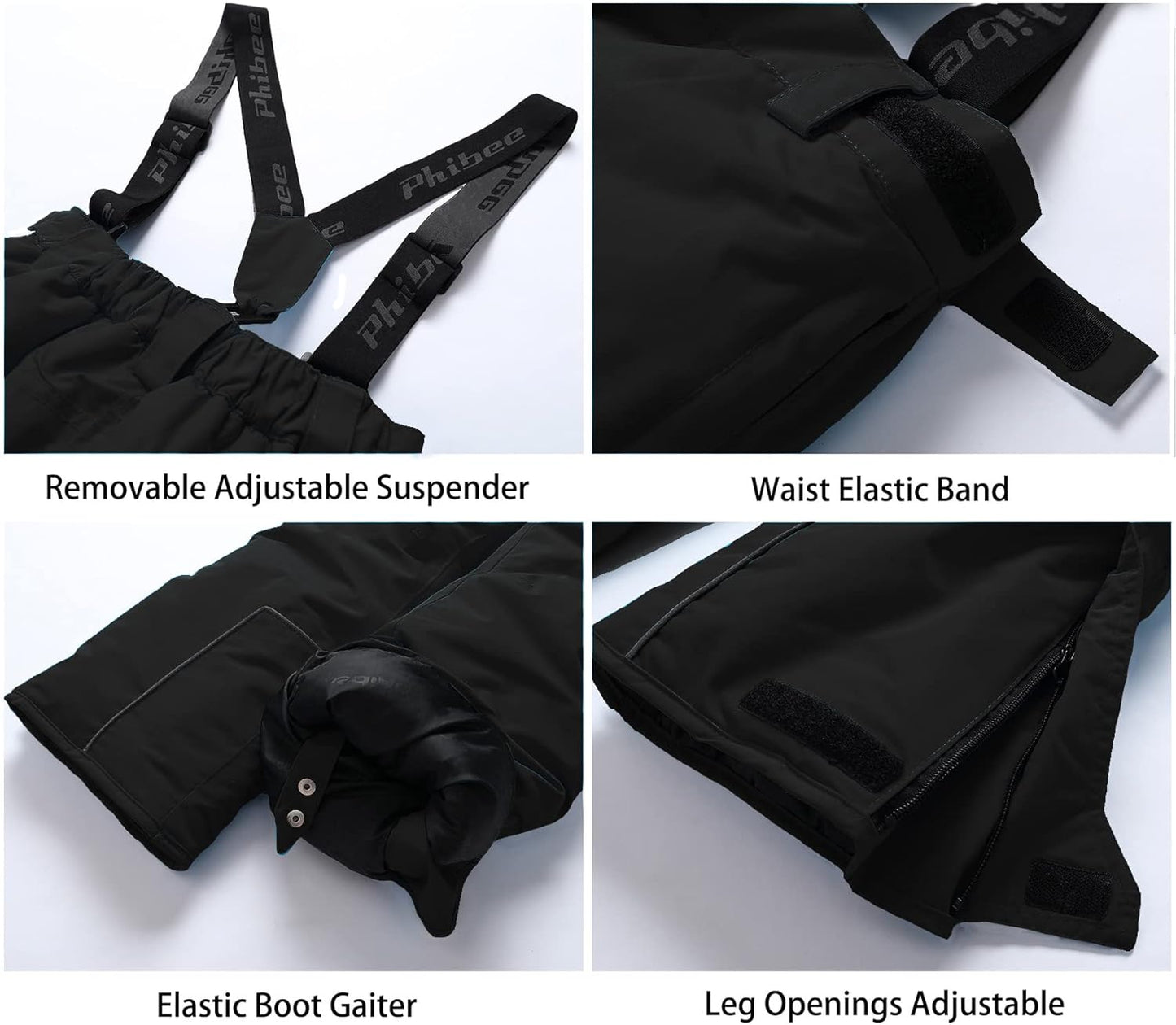 PHIBEE Girls' Waterproof Windproof Breathable Polyester Snow Ski Pants