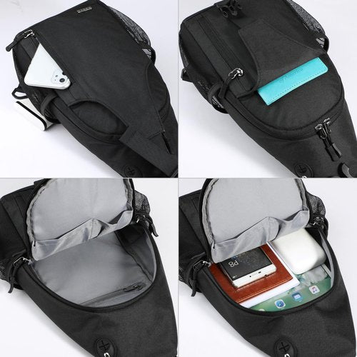 Voova Crossbody Sling Backpack Sling Bag for Men Women, Travel Hiking Chest Bag Daypack, Small over the Shoulder Backpack, Black