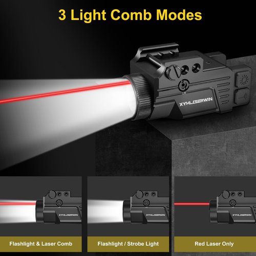 XYH RL70 500 Lumens Tactical Flashlight with Red Laser Sight Combo, Pistol Light Red Laser Combo with Strobe&Constant Light Modes, USB-TypeC Rechargeable Fits Standard Picatinny&Glock Rails