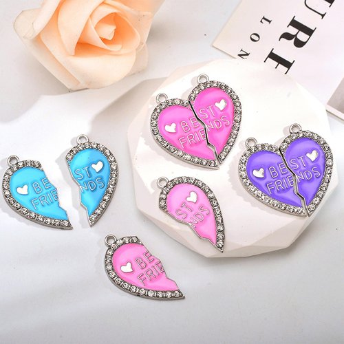 kapitomanio Best Friend Friendship Charms for 2, BFF Matching Heart Charms for Women Girls Stanley Cup Tumbler Water Bottle (Blue)