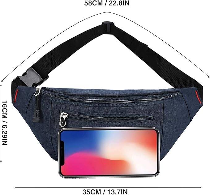 2 Packs Fanny Packs for Men and Women, Water Resistant Sports Waist Pack Bag Hip Bum Bag for Travel Hiking Running (Gray + Blue)