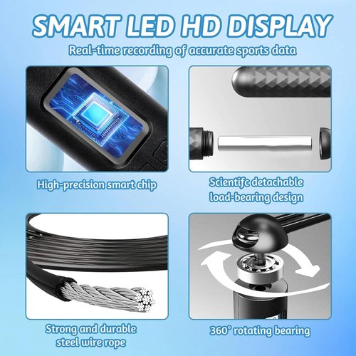 Skipping Rope with Counter, Cordless Weighted Jump Rope, Smart Weighted Jump Rope, Intelligent Adjustable Digital Jumps Rope for Lose Weight, Burn Calorie