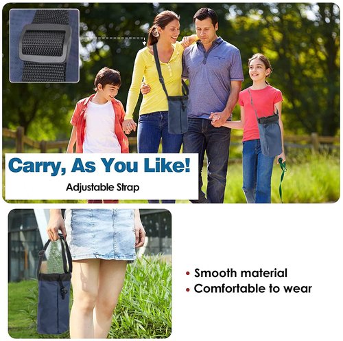 Trail maker Water Bottle Carrier Bag with Strap, Phone Pocket for Walking, Runs, Bike, Stainless Steel, Glass, Plastic Bottles