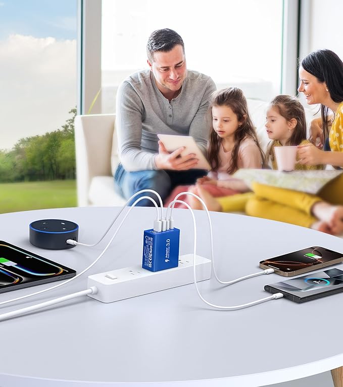 USB C Wall Charger, 50W USB C Charger Block 2-Pack 5-Port PD Fast Charging Blocks,Multiport 2USB C+3USB A Plug,Type C Power Adapter Brick Cube for iPhone 16/15/14/13,Samsung,for Switch(Dark Blue)