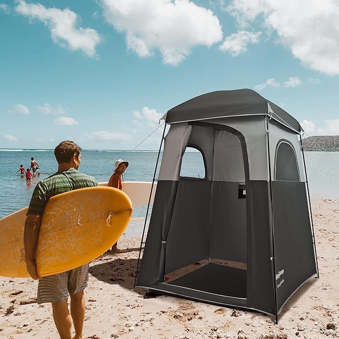 KingCamp Shower Tent, Large Portable 1/2 Room Dressing, Toilet and Changing Tents with Shower Bag & Floor for Camping & Travel