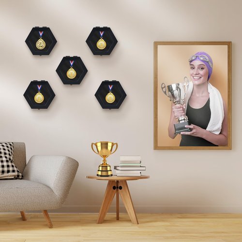 BiJun Medal Display Case, Medal Display Case Hanger Shadow Box for Medals Race Medal Display of Sports Medals Track Field Spartan Races Running Marathons (Black 6pc)