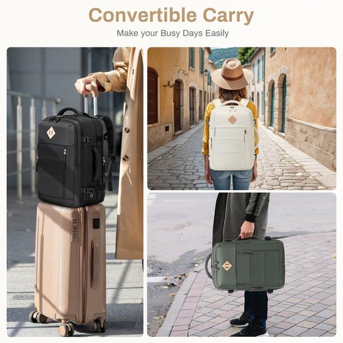PIG PIG GIRL Travel Backpack for Men, 32L Expandable Carry On Flight Approved Backpack for Women 15.6inch Personal Item Travel Weekender Bag with Dry Wet Pocket, Beige