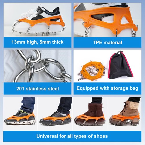Crampons with Leg Gaiters - Ice Cleats with Adjustable Snow Leg Gaiters - Men's and Women's Traction Snow Grips and Gaiters for Hiking, Mountaineering, and Rock Climbing(M)