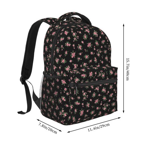 Moremohome Cute Floral Aesthetic Coquette Backpack for Women - Black, 11.4 x 7.8 x 15.7 Inches