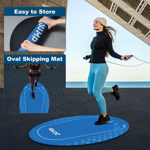 Jump Rope Mat Outdoor Indoor, Oval 52'' x 36'' Non-slip Fitness Exercise Mat, 5mm Shock Absorption Extra Thick Design, Suitable for Home Gym Floor, Concrete Jump Roping