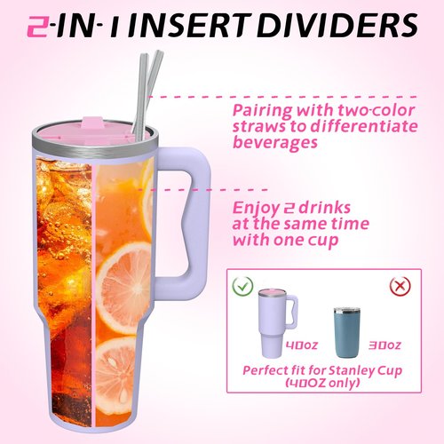 Stanley 40oz 2-in-1 Drink Divider – Pink Silicone Split Insert with Lids for Dual Beverages – Compatible with Stanley Quencher Tumbler, BPA-Free
