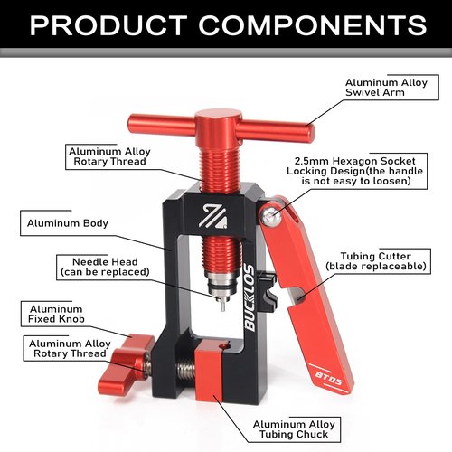BUCKLOS Bike Brake Hydraulic Disc Brake 2 in 1 Needle Driver Insertion Tool Hose, with Mineral Hose Cutting Tools BT05 for MTB Road Bike Compatible with BH90/BH59/Avid/MAGURA/Banjo