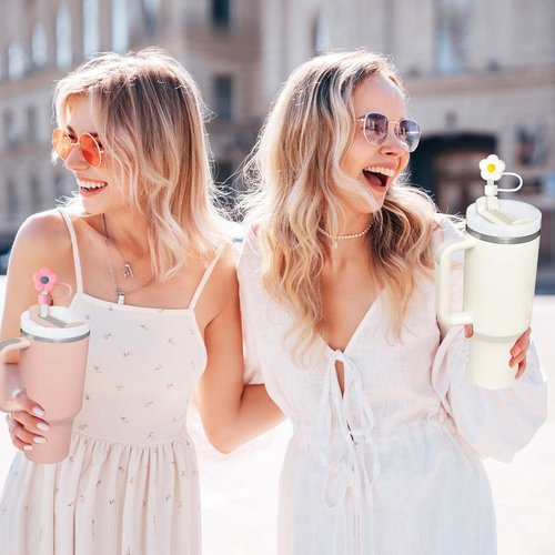 6pcs Flowers Straw Covers Toppers,for Stanley Water Bottles 30&40 Oz,0.4in/10mm Dust-Proof Straw Cap,Cute Silicone Suction Cup Accessories