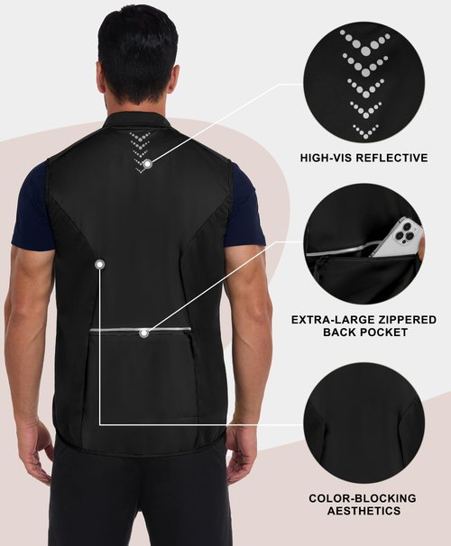 Little Donkey Andy Men's Water-resistant Outerwear Vests, Stretch Windproof Vest for Cycling, Running, Golf (Black M)