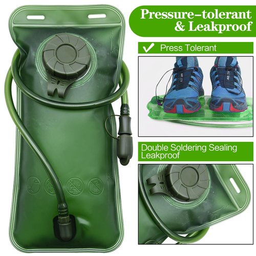 Hydration Bladder with Cleaning Kit, 2L Water Bladder with Cleaning Kit, Leakproof Water Reservoir for Hiking Biking Climbing Cycling Running Camping Backpack, Army Green