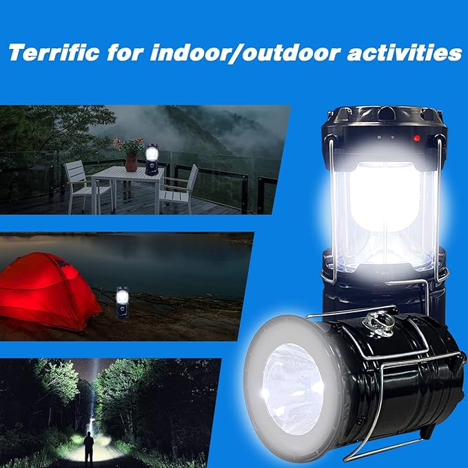 Solar LED Camping Lantern, BaishenglinMotor Solar DC Rechargeable Portable Folding LED Lanterns Flashlights for Indoor Outdoor Home Emergency Power Outage Hurricane Supplies 4-Pack