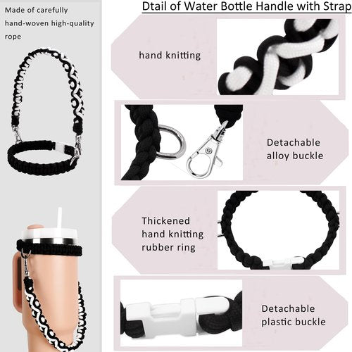 BIHRTC Water Bottle Handle Strap Compatible with Stanley Cup 40 OZ Water Bottle Handle Holder Accessories for Stanley Cup Funny and Reusable Straw Tips Protectors