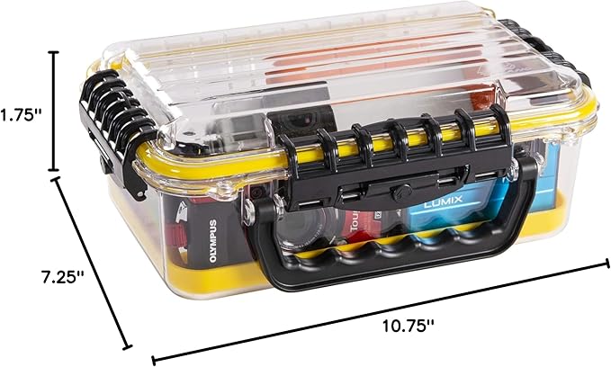 Plano Guide Series 3700 Field Box Waterproof Case, Blue, Large, Waterproof Dry Box with Wrist Strap for Boat, Kayak, and Camping, Outdoor Gear Storage, Clear/yellow & 3640 Waterproof Stowaway