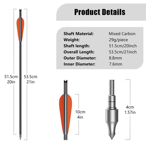 NorthSpoor 24Pcs 20 Inch Crossbow Bolt,Hunting Carbon Arrows for Outdoor Target Practice
