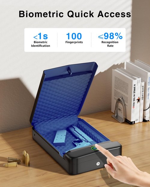 Gun Safe, Small Pistol Safe Biometric Gun Safe for Handgun, Portable Fingerprint Quick Access Gun Lock Box for Car Travel Nightstand Bedside