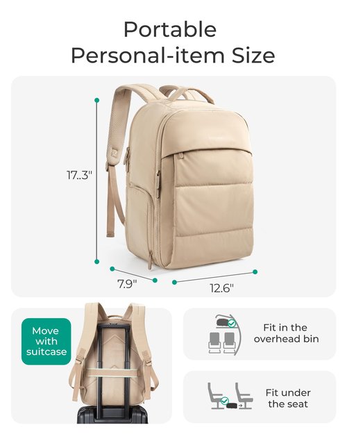 BAGSMART 30L Travel Backpack for Women, Carry on Backpack for Airplanes, Gym Backpack with Shoe Compartment, Lightweight Travel Bag Fits 15.6 Inch, Water-Resistant, Desert