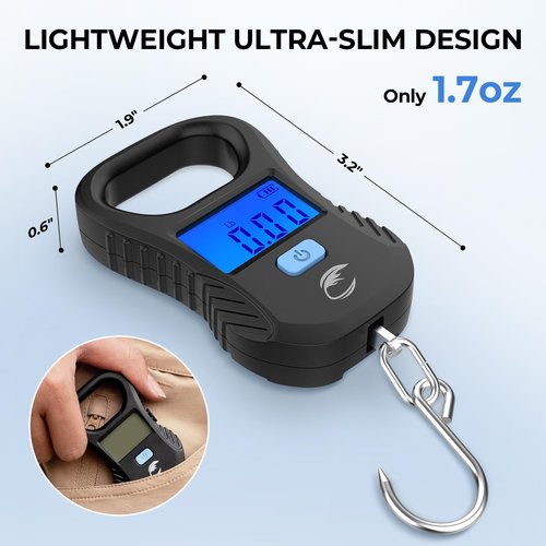 Calamus Lightweight Fish Scale, Rechargeable Digital Scale with USB Cable, 55lb Capacity, Multi-Units Pound/Ounces & Kilograms, High Accuracy, Backlight LCD Display, Fishing Gifts for Men