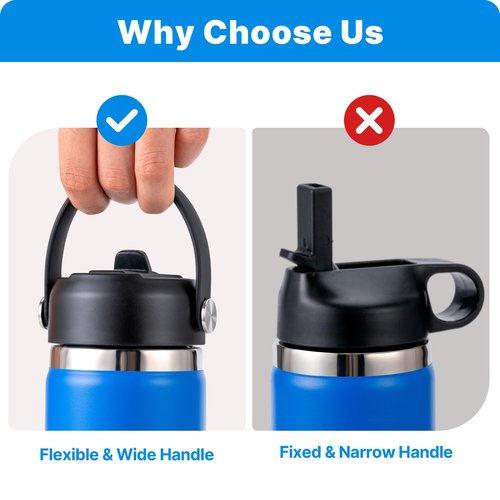 Straw Lid for Hydroflask, Lids with Straw for Hydroflask 12 16 18 20 32 40 64oz Wide Mouth Water Bottles, Replacement Cap for Hydro Flask (Black)
