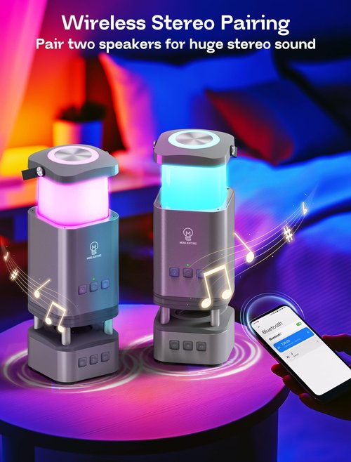 MOSLIGHTING LED Camping Lantern Rechargeable, LED Lanterns with Bluetooth Speaker, RGB Camping Light, 10000mAh, 4 Lighting Modes, IP44 Waterproof, Portable Lanterns for Power Outage