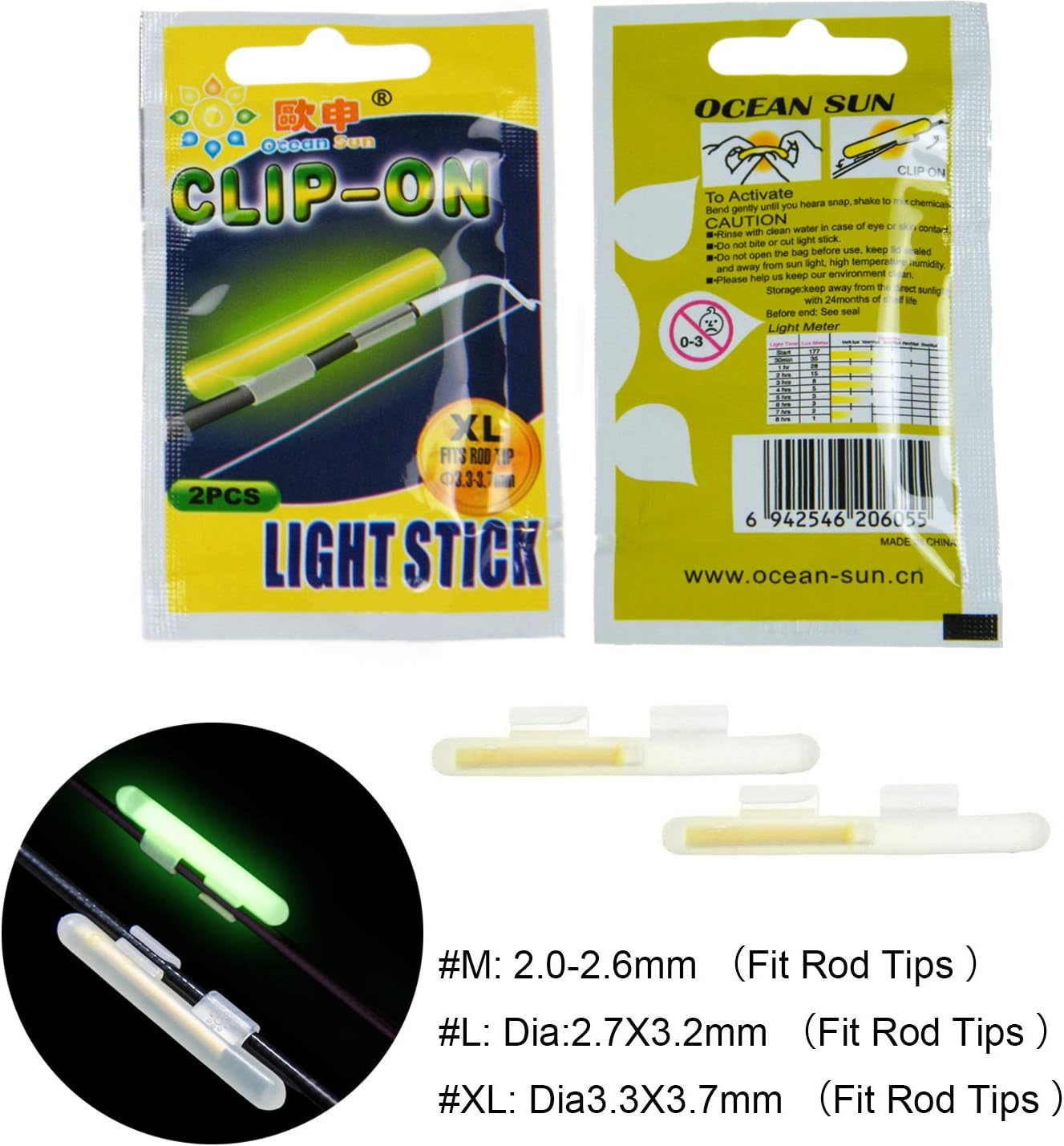 THKFISH Fishing Glow Sticks Rod Tip Glow Sticks Fishing Rod Floats Glow Sticks Fishing Rod Night Fishing Light Fishing Green Fluorescent Light 20pcs(10bags) #M #L #XL