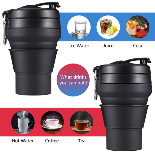 Egoldto Collapsible Coffee Cup, 16 OZ 480ml Silicone Travel Folding Cup, Leak Proof BPA Free Portable Cup, Travel mug with Lids for Camping hiking (16OZ)