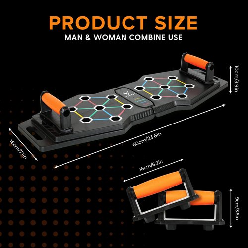 Vyva Fyt Heavy-Duty 25-in-1 Push-Up Board – Multi-Functional Home Workout Equipment for Comprehensive Upper Body Strength Training – Professional Fitness System for Men & Women (Orange Handles)