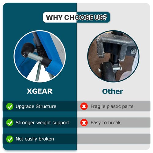 XGEAR High Back Folding Beach Chair with Detachable Cooler Bag High Back Mesh Back Sand Chair for Beach, Lawn, Camping, Travel, Support Up to 350 lbs
