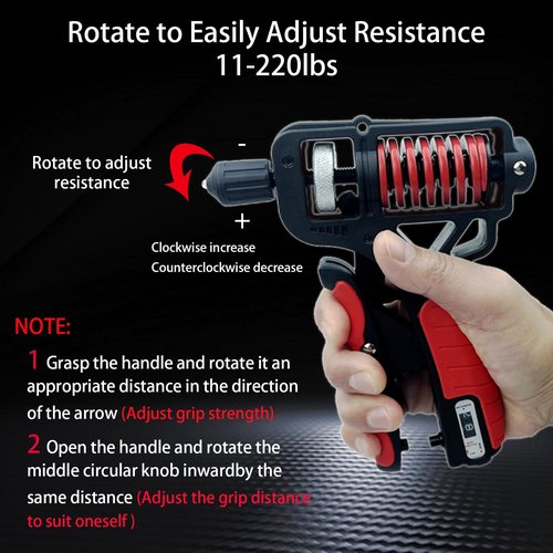 Grip Strength Trainer Hand Grip Strengthener Forearm Strengthener Adjustable Distance/Resistance Hand Gripper Strengthener(11-220lb)Counting Double Spring Hand Gripper