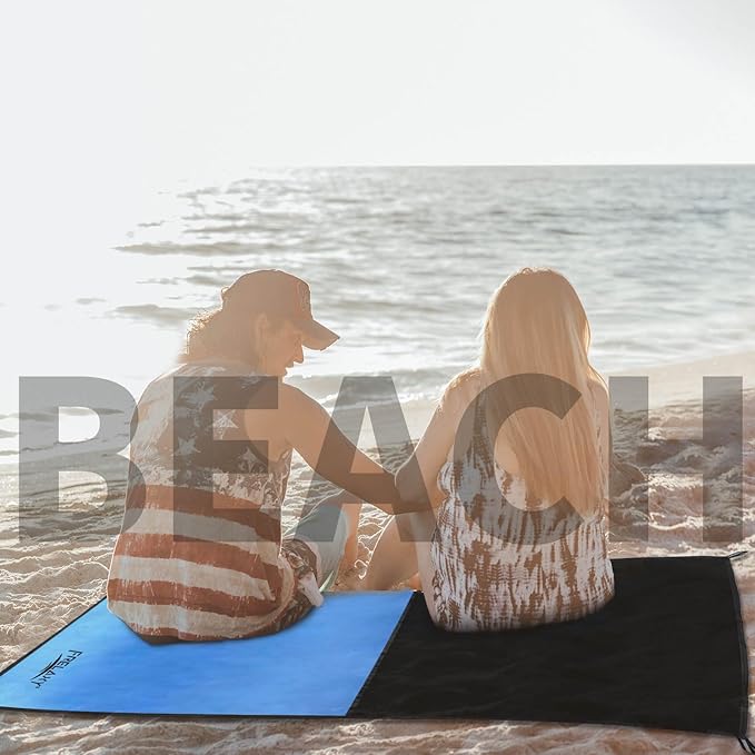 Frelaxy Pocket Picnic Blanket, Waterproof Beach Blanket, Compact Camping Blanket, Lightweight Outdoor Blanket for Beach Festival Camp Picnic Hiking Travel, 35'' x 57'', Blue