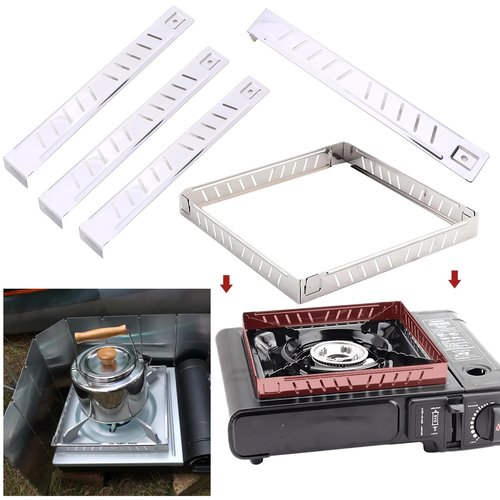 SquEqu 2 Pack Camping Stove Wind Guard Windscreen Blocker Compact Detachable Windshield Wind Screen Block for Portable Butane Stoves Gas Propane Burner Camp Cooking BBQ Grill Hiking Outdoor