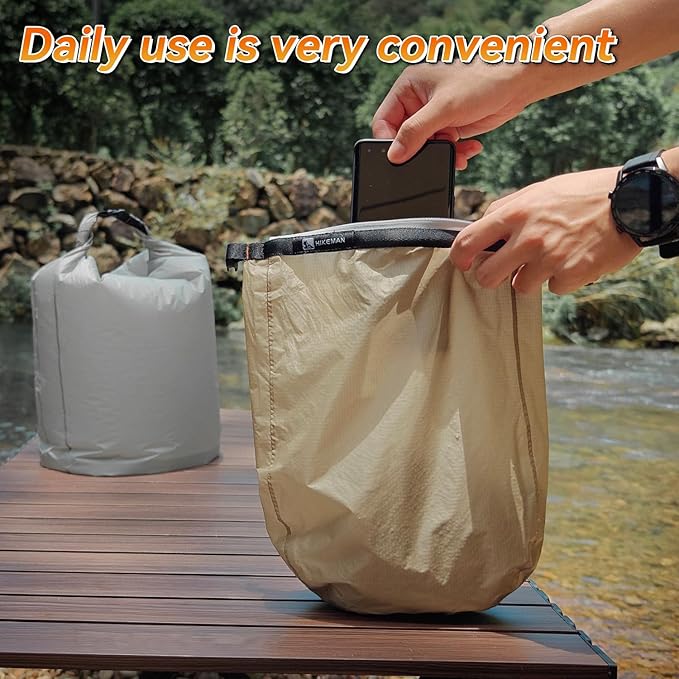 HIKEMAN Dry Bag Waterproof - Ultralight Dry Sack,Outdoor Roll Top Drybags,3-Pack Stuff Sack for Travel,Swimming,Rafting,Boating,Kayaking,Camping,Beach (Khaki)