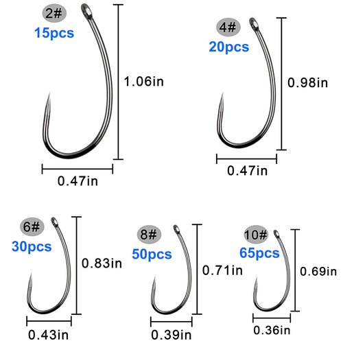 Barbless Fishing Hooks Kit, 180pcs Carp Fishing Hooks Small Sizes Trout Hooks Curved Shank Fly Tying Hooks Circle Hooks for Hair Rig Carp Fishing Tackle Saltwater Freshwater