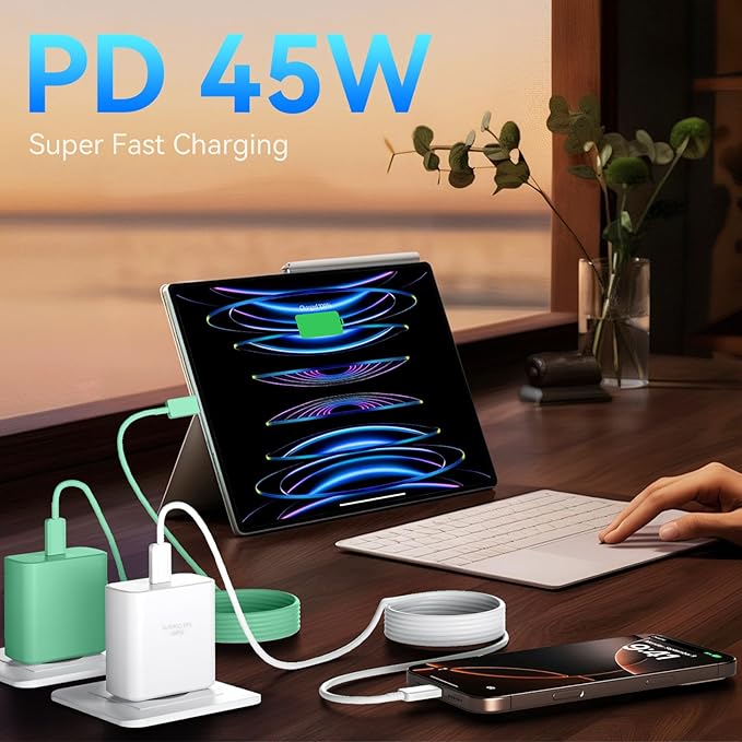 Phone 16 Pro Max Charger Fast Charging, 45W Super Fast USB C Charger Block with 10FT Long Charging Cord Cable for Phone 16 Pro Max/16 Pro/16/16 Plus,15 Pro Max/15 Pro/15,Android Phone-White&Green