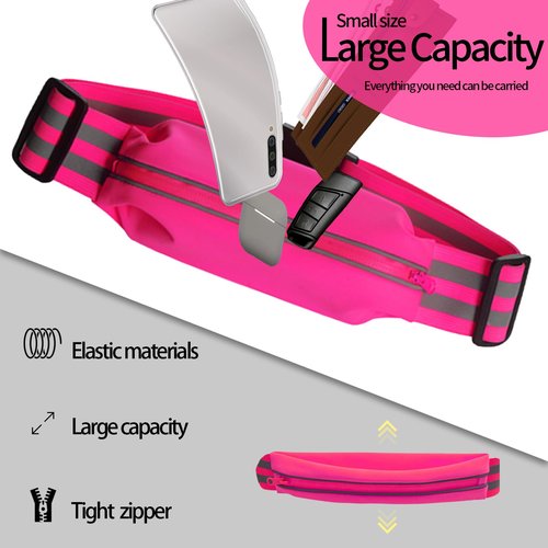 Oeyliz Running Belt Running Phone Belt for Women and Men Phone Holder Runners Pouch Waist Reflective Runners Money Belts Exercise Waist Workout Jogging Running Gear Accessories (Pink)