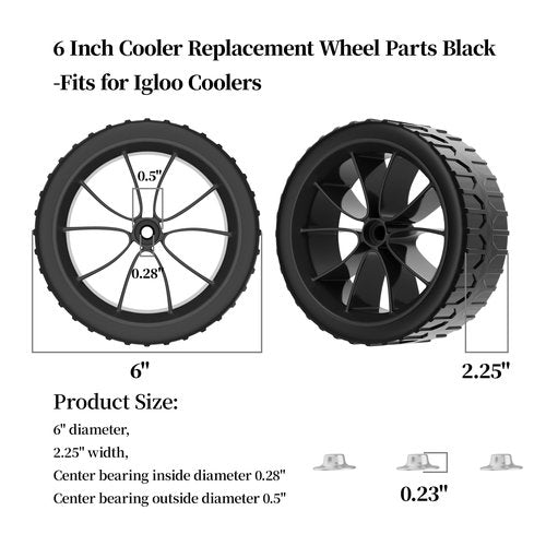 ZAITOE 6 Inch Cooler Wheels Compatible with Ig-loo Most of Coolers,Fits for Glide 110 QT,Ice Cube 58 QT and 60 QT,Yukon 90 QT,Coolers Replacement Wheel kit (Black) 2-Pack
