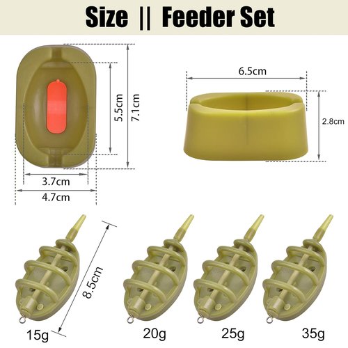 FUSIGO Carp Fishing Inline Method Feeders Set, 4pcs Inline Method Feeders with 1pc Quick Release Mould Holder Tool Carp Fishing Accessories Tackle Equipment 15g/20g/25g/35g