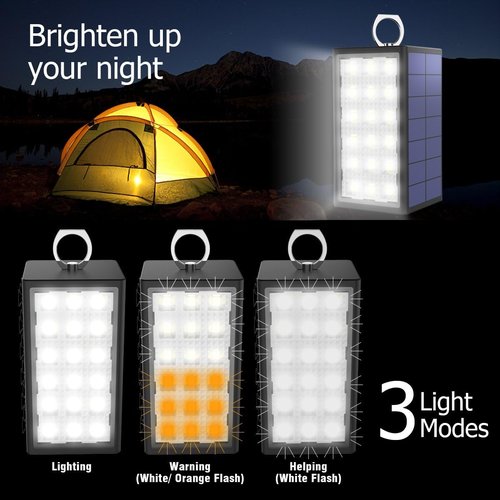 BigBlue 3 in 1 Car Emergency Light Emergency Waterproof Camping LED Light 10600mAh Solar Panel Charger with 18 LED Lights Great for Outdoor Activities